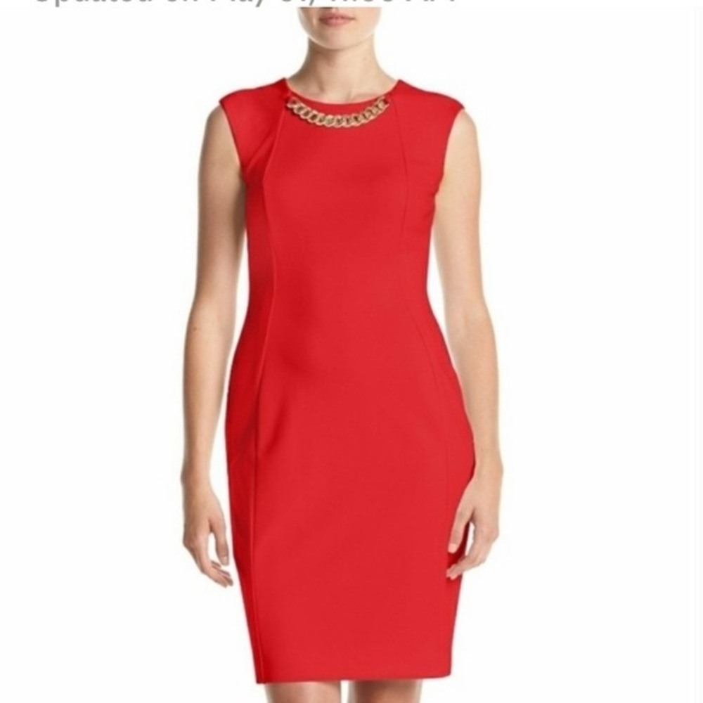 Calvin Klein Chain Neckline Embellished Sheath Dress